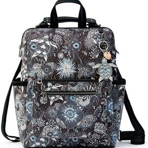 Sakroots Loyola Convertible Black, White, Blue and Gray Floral Backpack